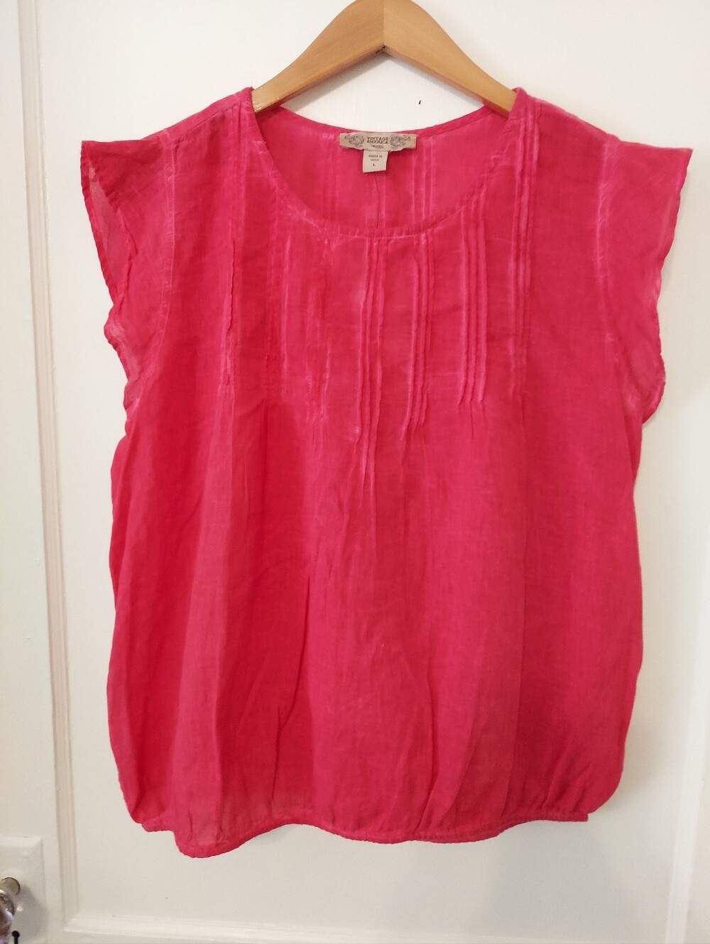 Vintage America Blues Top Womens Large pintuck vertical pleat 100%Cotton Natural